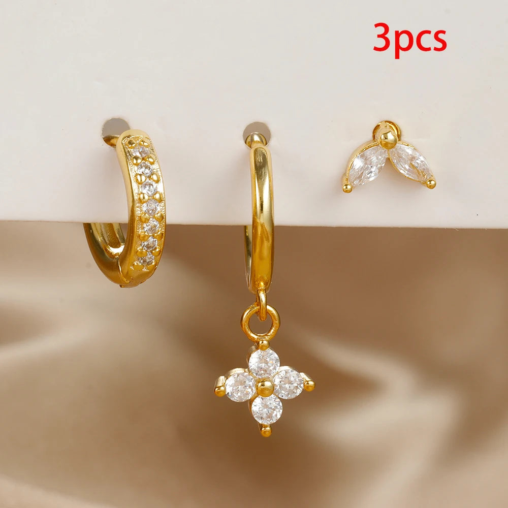 Exquisite 3-Piece Green Zircon Flower Dangle Earrings Set for Women