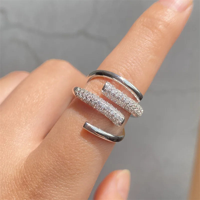 UILZ Adjustable Punk Nail Ring with Cubic Zirconia – Stylish Korean Fashion Jewelry
