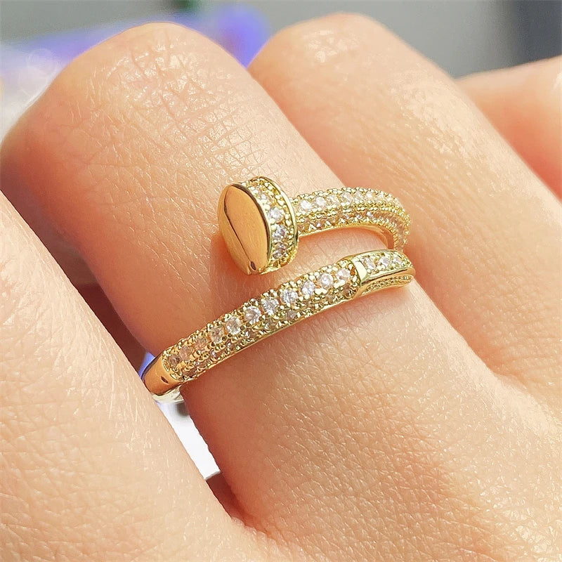 UILZ Adjustable Punk Nail Ring with Cubic Zirconia – Stylish Korean Fashion Jewelry