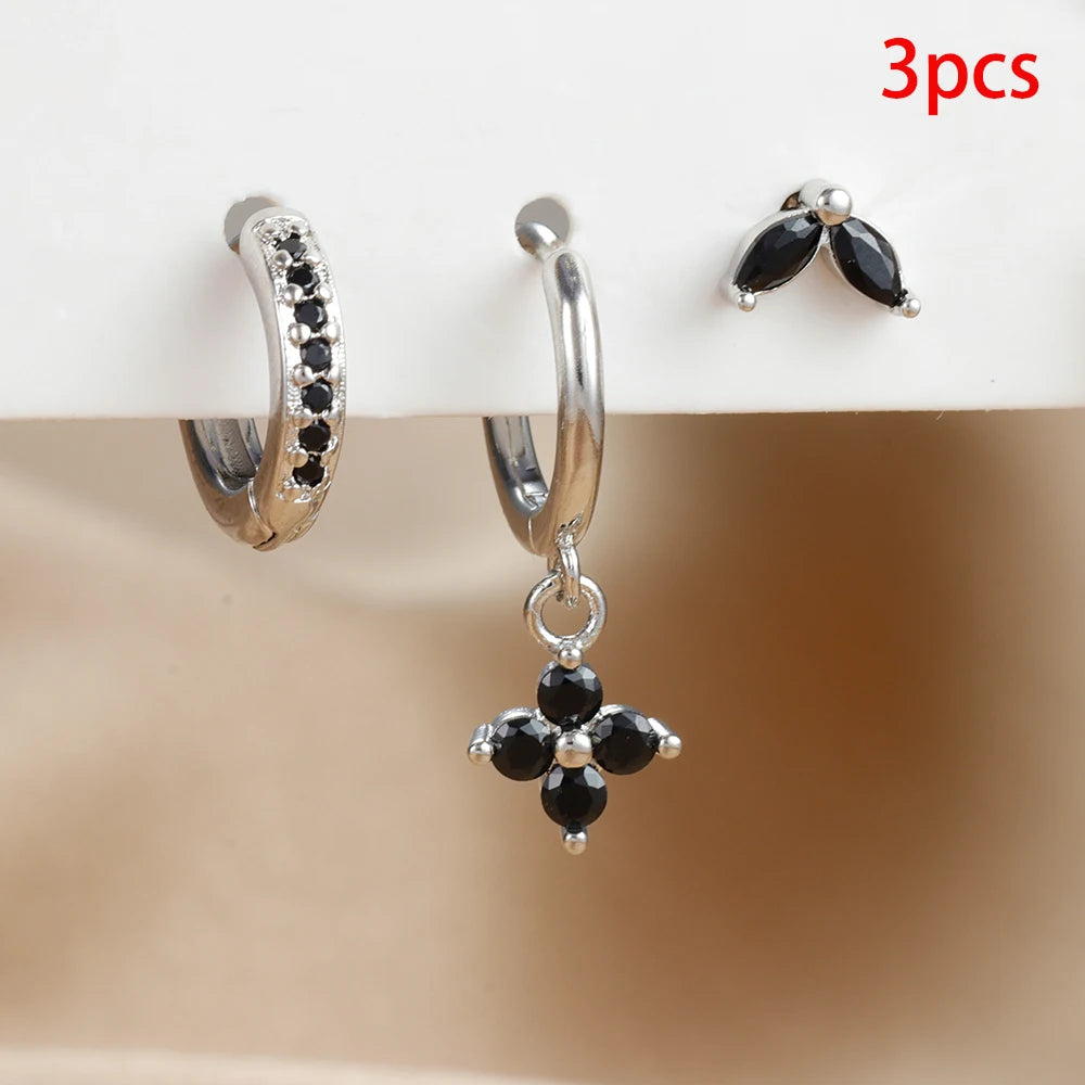 Exquisite 3-Piece Green Zircon Flower Dangle Earrings Set for Women