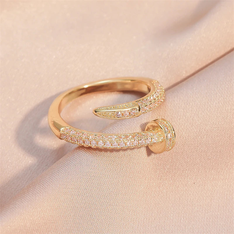UILZ Adjustable Punk Nail Ring with Cubic Zirconia – Stylish Korean Fashion Jewelry