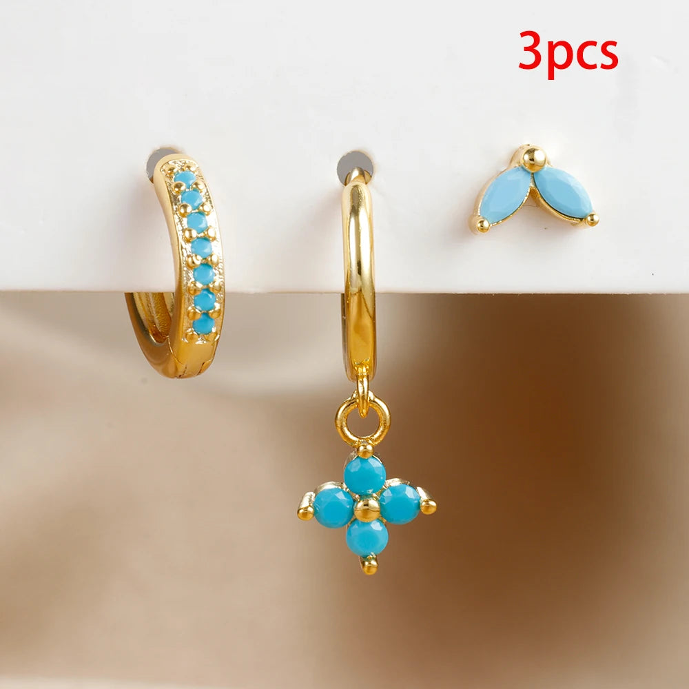 Exquisite 3-Piece Green Zircon Flower Dangle Earrings Set for Women