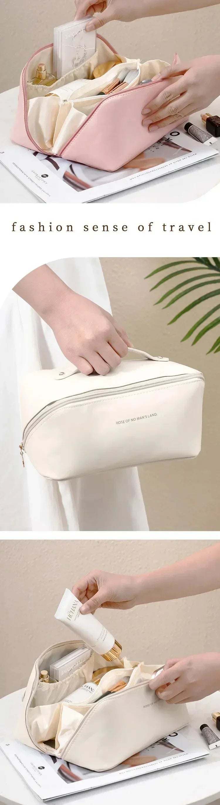 Luxury Travel Makeup Bag – Large Capacity & Stylish Essentials Organizer