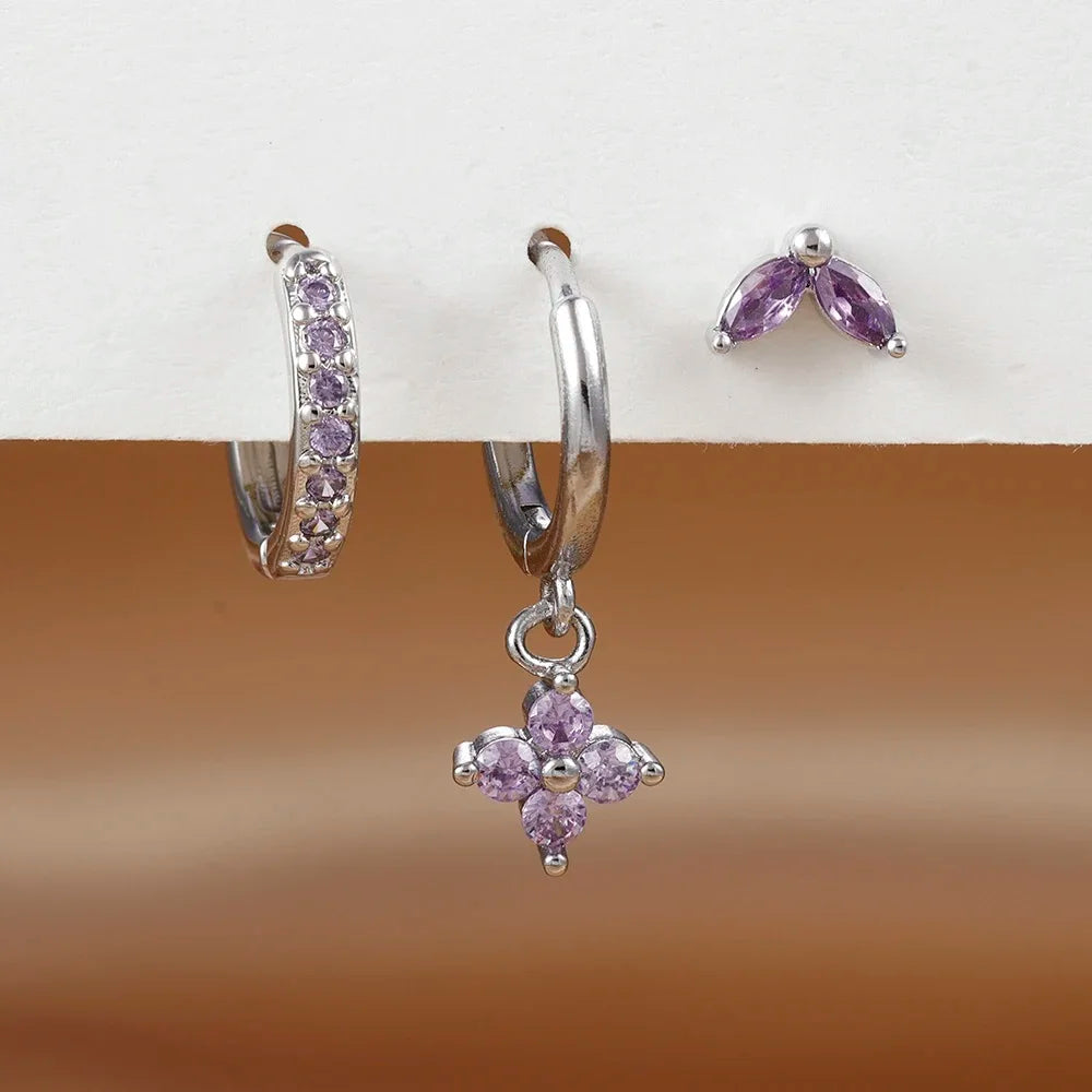 Exquisite 3-Piece Green Zircon Flower Dangle Earrings Set for Women