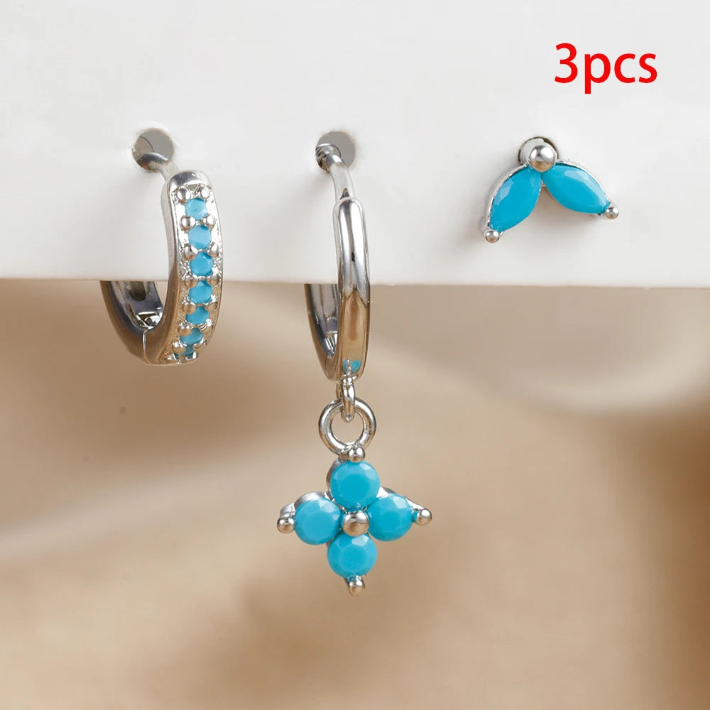 Exquisite 3-Piece Green Zircon Flower Dangle Earrings Set for Women