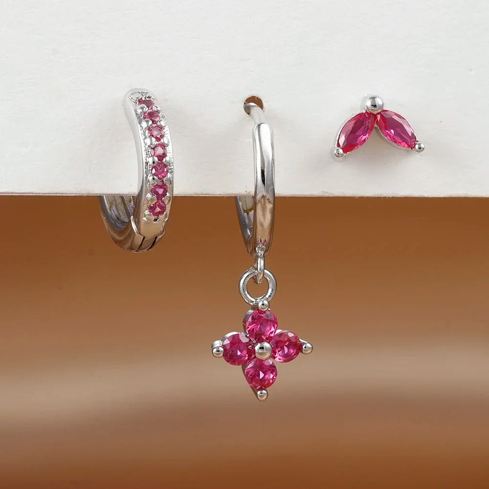Exquisite 3-Piece Green Zircon Flower Dangle Earrings Set for Women