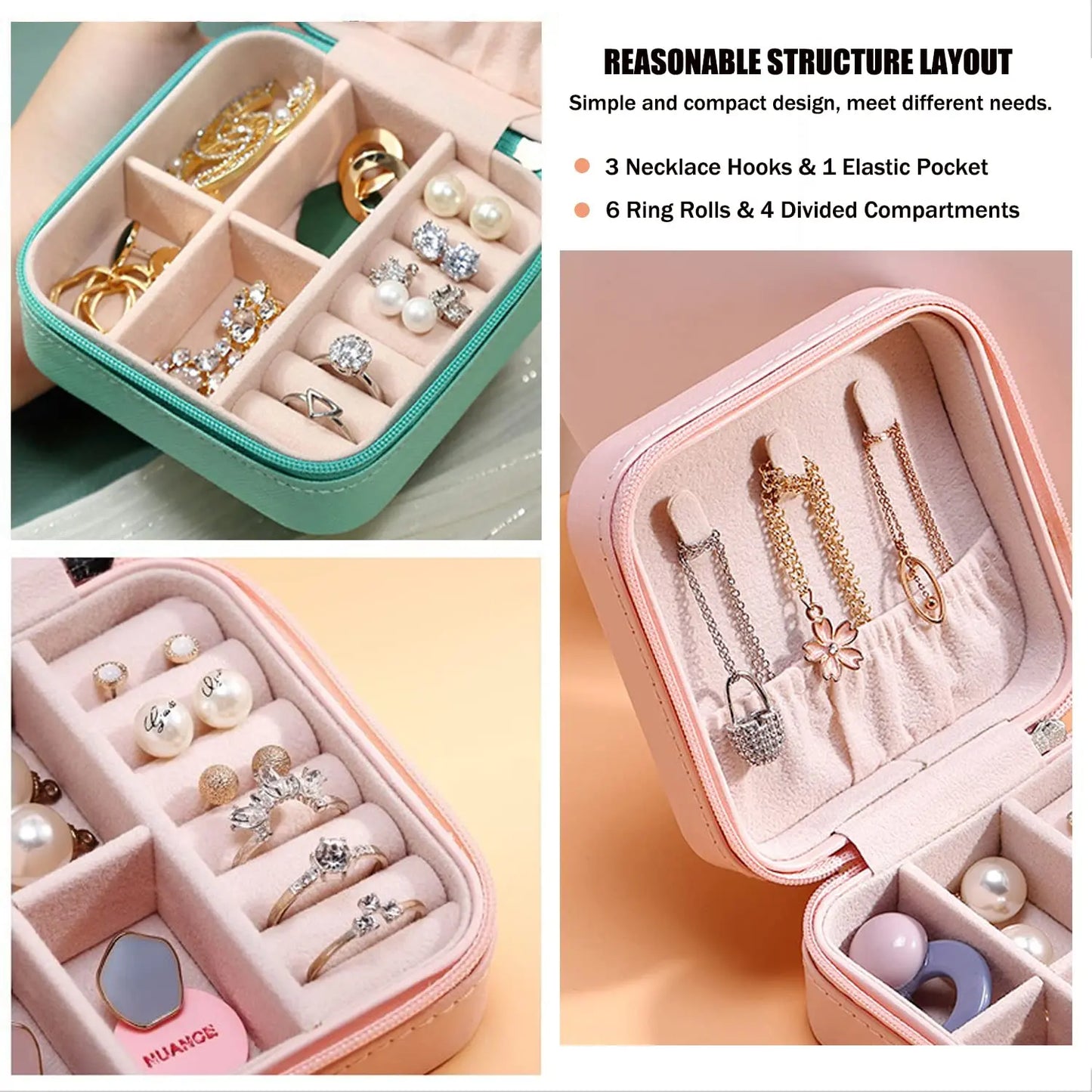 Chic Travel Jewelry Box – Compact Organizer for Rings, Earrings & Necklaces