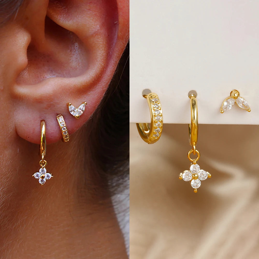Exquisite 3-Piece Green Zircon Flower Dangle Earrings Set for Women