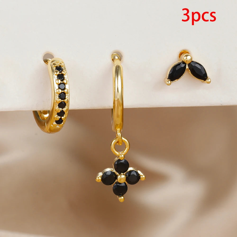Exquisite 3-Piece Green Zircon Flower Dangle Earrings Set for Women
