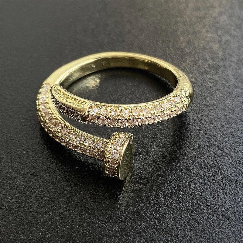 UILZ Adjustable Punk Nail Ring with Cubic Zirconia – Stylish Korean Fashion Jewelry