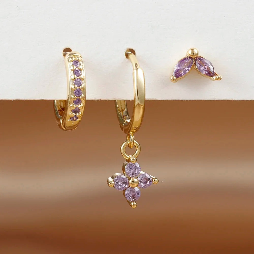 Exquisite 3-Piece Green Zircon Flower Dangle Earrings Set for Women