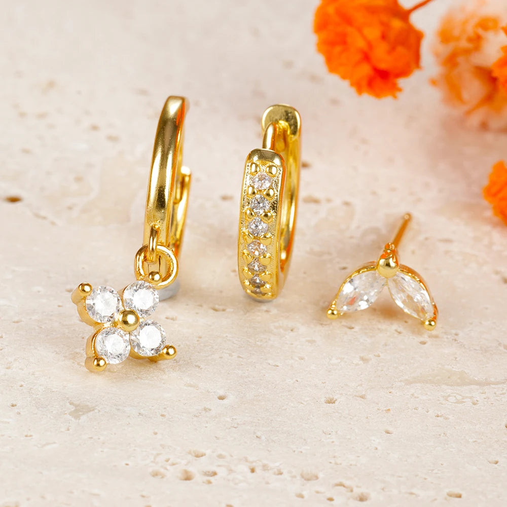 Exquisite 3-Piece Green Zircon Flower Dangle Earrings Set for Women