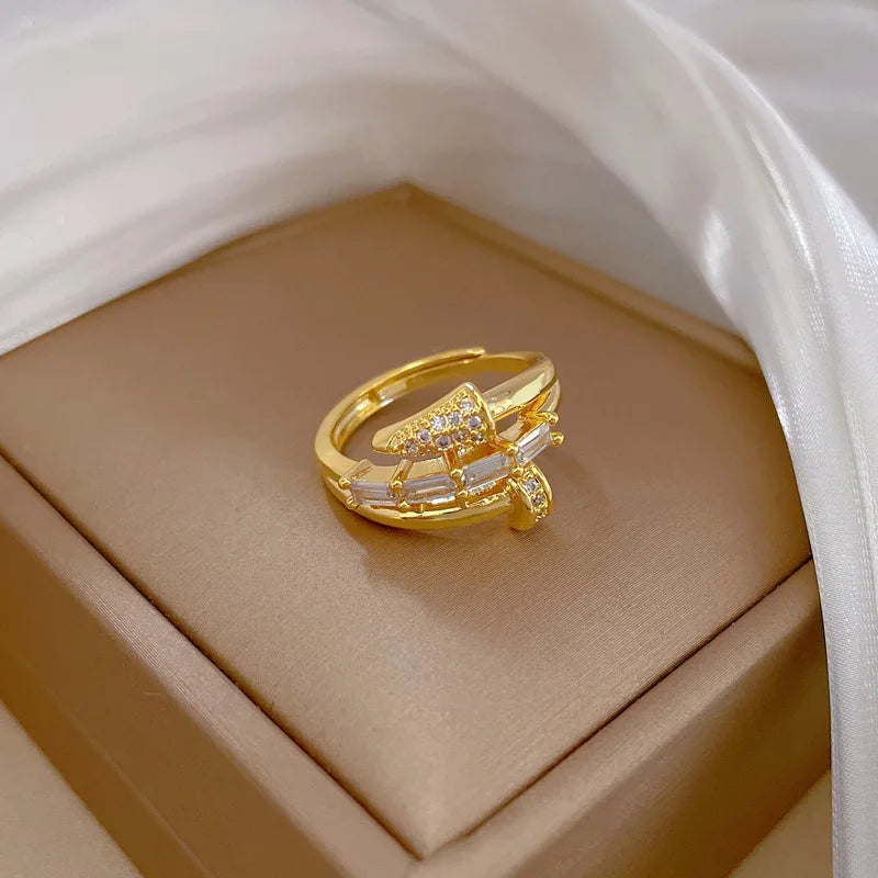 UILZ Adjustable Punk Nail Ring with Cubic Zirconia – Stylish Korean Fashion Jewelry