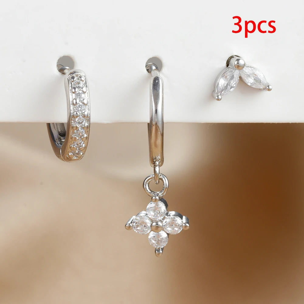 Exquisite 3-Piece Green Zircon Flower Dangle Earrings Set for Women