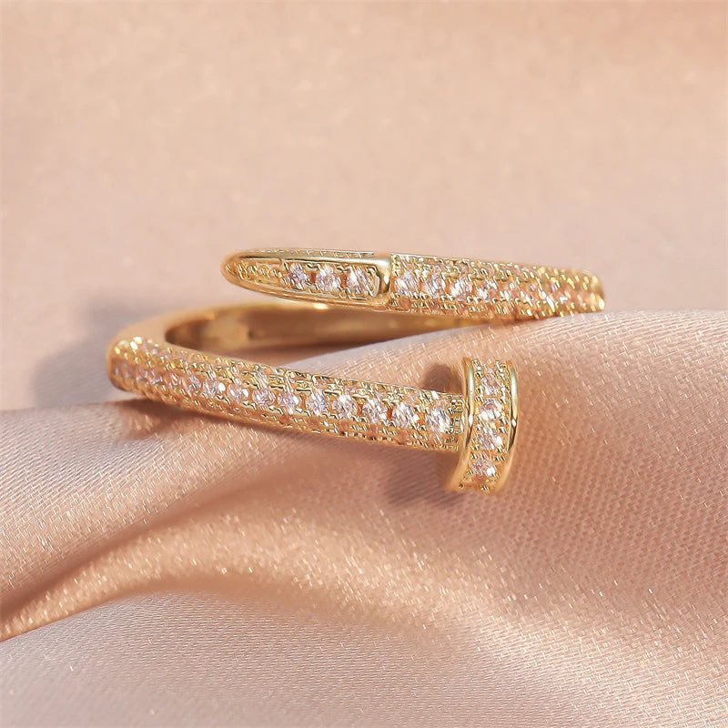 UILZ Adjustable Punk Nail Ring with Cubic Zirconia – Stylish Korean Fashion Jewelry