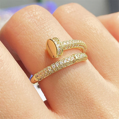 UILZ Adjustable Punk Nail Ring with Cubic Zirconia – Stylish Korean Fashion Jewelry
