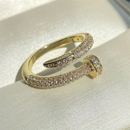 UILZ Adjustable Punk Nail Ring with Cubic Zirconia – Stylish Korean Fashion Jewelry