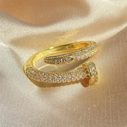 UILZ Adjustable Punk Nail Ring with Cubic Zirconia – Stylish Korean Fashion Jewelry