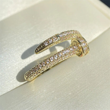 UILZ Adjustable Punk Nail Ring with Cubic Zirconia – Stylish Korean Fashion Jewelry