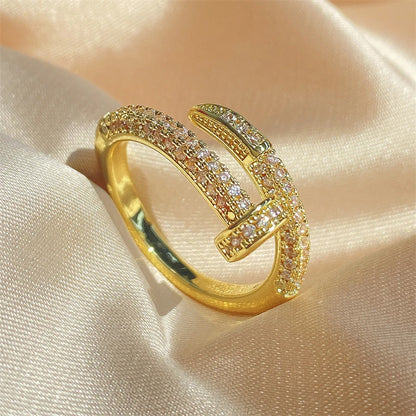 UILZ Adjustable Punk Nail Ring with Cubic Zirconia – Stylish Korean Fashion Jewelry