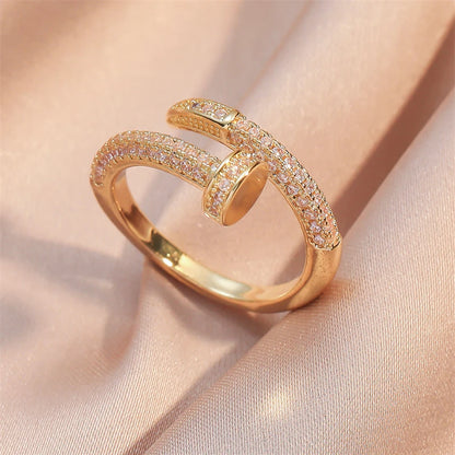 UILZ Adjustable Punk Nail Ring with Cubic Zirconia – Stylish Korean Fashion Jewelry